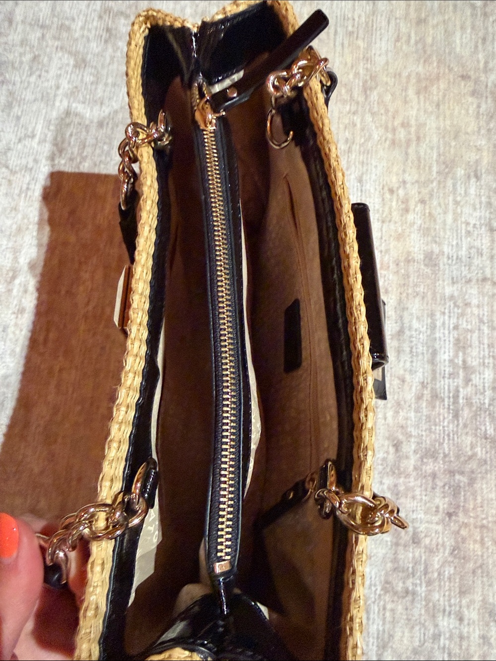 Coach Woven Stripe Tote – Black & Natural Leather Trim - Picture 6 of 8